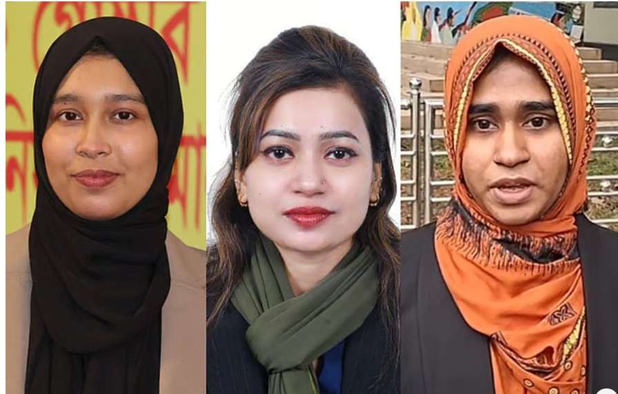 ত্রয়োদশ জাতীয় সংসদ নির্বাচনে সবচেয়ে কম বয়সী তিন নারী প্রার্থী (বাঁ থেকে)—ফাতেমা আক্তার মুনিয়া, কামরুন্নাহার সাথী ও তাহমিনা আক্তার।