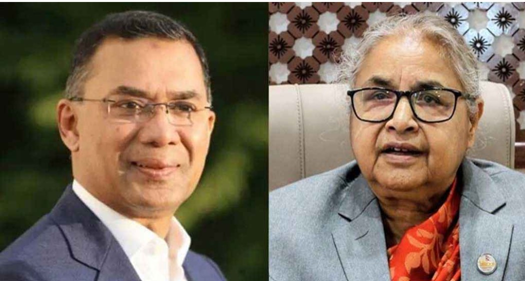 বাঁয়ে বিএনপির চেয়ারম্যান তারেক রহমান, ডানে নেপালের প্রধানমন্ত্রী সুশীলা কারকি।  ছবি সংগৃহীত 