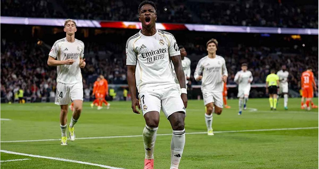 ভিনিসিয়ুসের গোল উদযাপন। ছবি: রিয়াল মাদ্রিদের ওয়েবসাইট থেকে নেওয়া 
